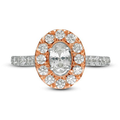 1.25 CT. T.W. Oval Natural Diamond Frame Engagement Ring in Solid 14K Two-Tone Gold