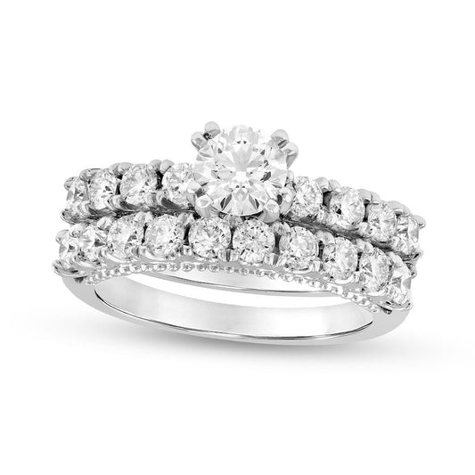 4.10 CT. T.W. Natural Diamond Antique Vintage-Style Bridal Engagement Ring Set in Solid 14K White Gold