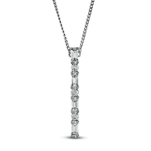 0.25 CT. T.W. Baguette and Round Natural Diamond Vertical Bar Pendant in 10K White Gold
