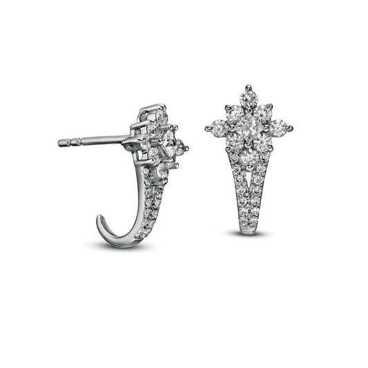 0.5 CT. T.W. Princess-Cut Diamond Double Row J-Hoop Earrings in 14K White Gold