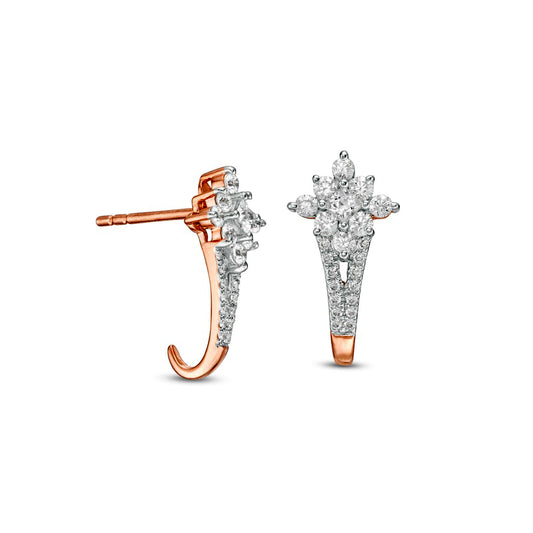 0.5 CT. T.W. Princess-Cut Diamond Double Row J-Hoop Earrings in 14K Rose Gold