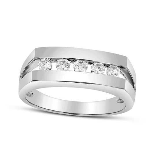 Men's 0.38 CT. T.W. Natural Diamond Five Stone Wedding Band in Solid 14K White Gold (H/SI2)