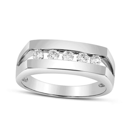 Men's 0.38 CT. T.W. Natural Diamond Five Stone Wedding Band in Solid 14K White Gold (H/SI2)