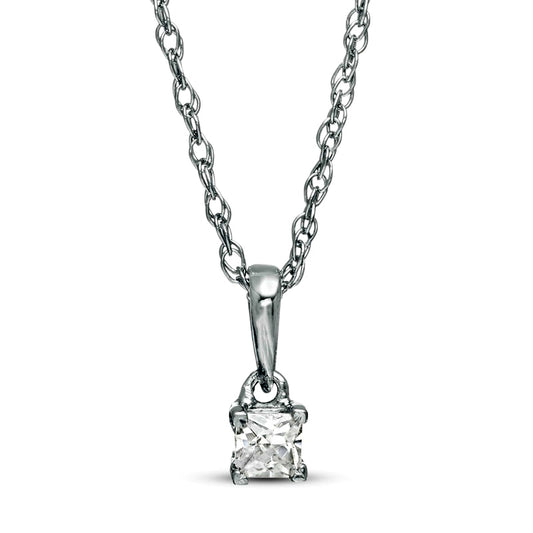 0.1 CT. Princess-Cut Natural Clarity Enhanced Solitaire Pendant in 10K White Gold