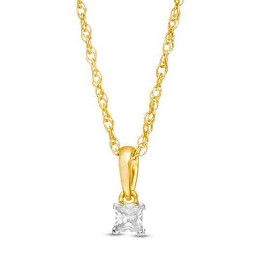 0.1 CT. Princess-Cut Natural Clarity Enhanced Solitaire Pendant in 10K Yellow Gold