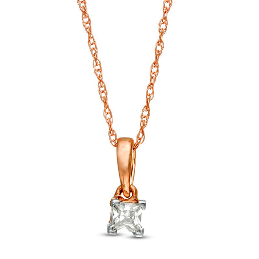 0.1 CT. Princess-Cut Natural Clarity Enhanced Solitaire Pendant in 10K Rose Gold