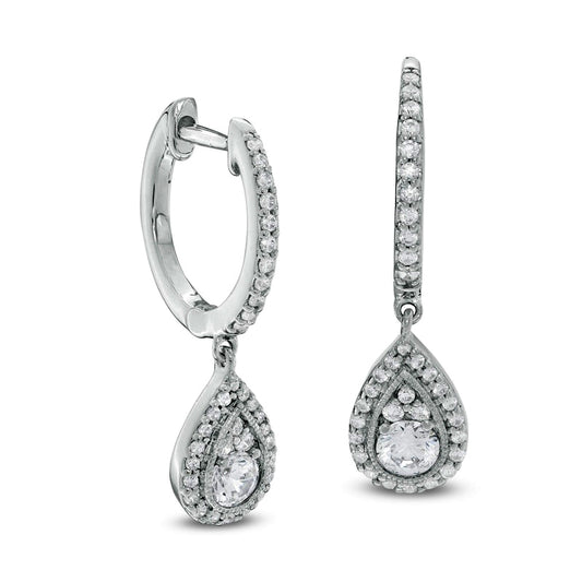 0.75 CT. T.W. Certified Diamond Pear-Shaped Frame Drop Earrings in 14K White Gold (I/I2)