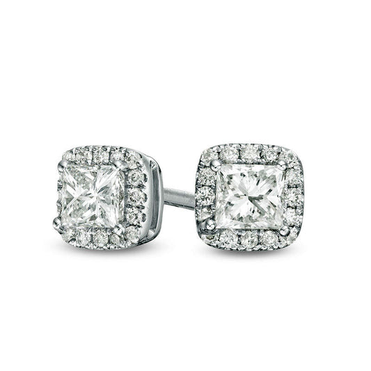 0.5 CT. T.W. Princess-Cut Diamond Frame Stud Earrings in 14K White Gold