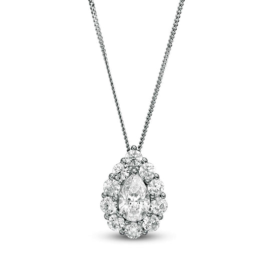1.63 CT. T.W. Certified Pear-Shaped Natural Diamond Scallop Frame Pendant in 14K White Gold (I/I1)
