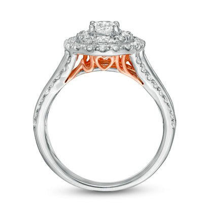 2.0 CT. T.W. Natural Diamond Double Oval Frame Bridal Engagement Ring Set in Solid 10K Two-Tone Gold