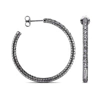 0.25 CT. T.W. Diamond Beaded Hoop Earrings in Sterling Silver