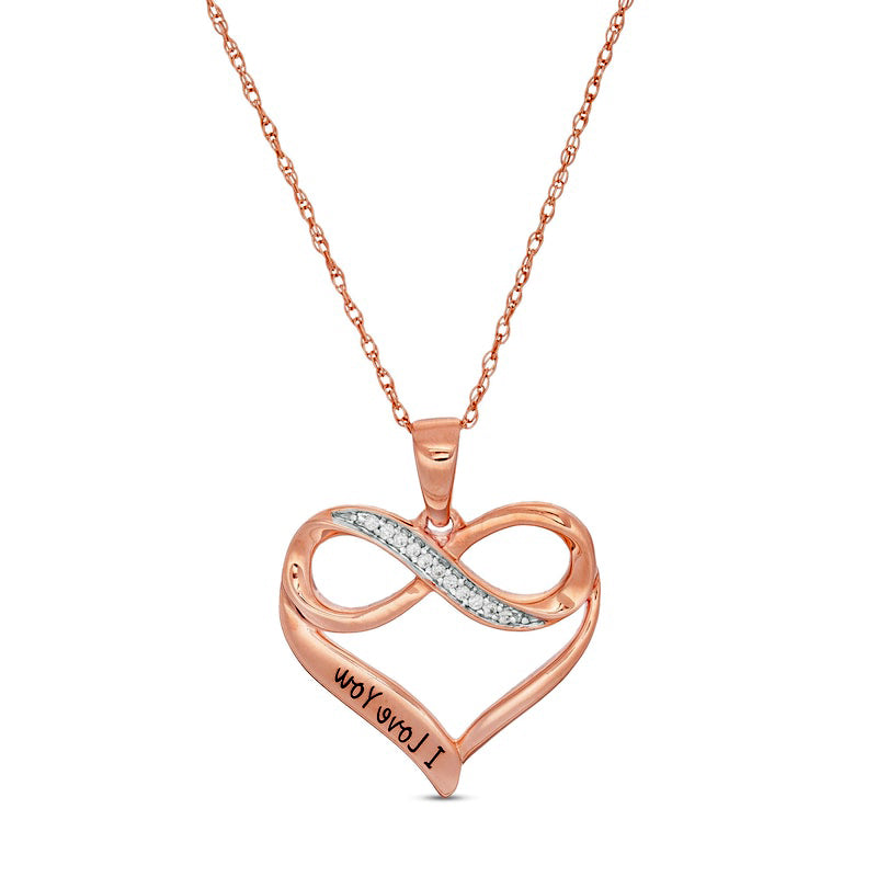 Natural Diamond Accent Engravable Infinity Heart Outline Pendant in 10K Rose Gold (1 Line)
