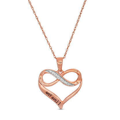 Natural Diamond Accent Engravable Infinity Heart Outline Pendant in 10K Rose Gold (1 Line)