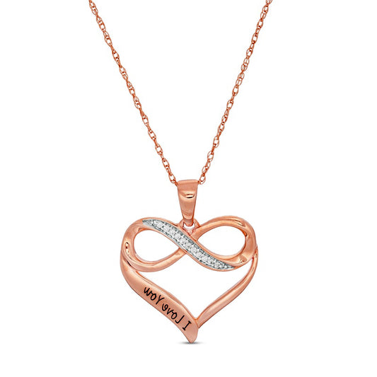 Natural Diamond Accent Engravable Infinity Heart Outline Pendant in 10K Rose Gold (1 Line)
