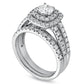1.5 CT. T.W. Natural Diamond Double Frame Bridal Engagement Ring Set in Solid 14K White Gold