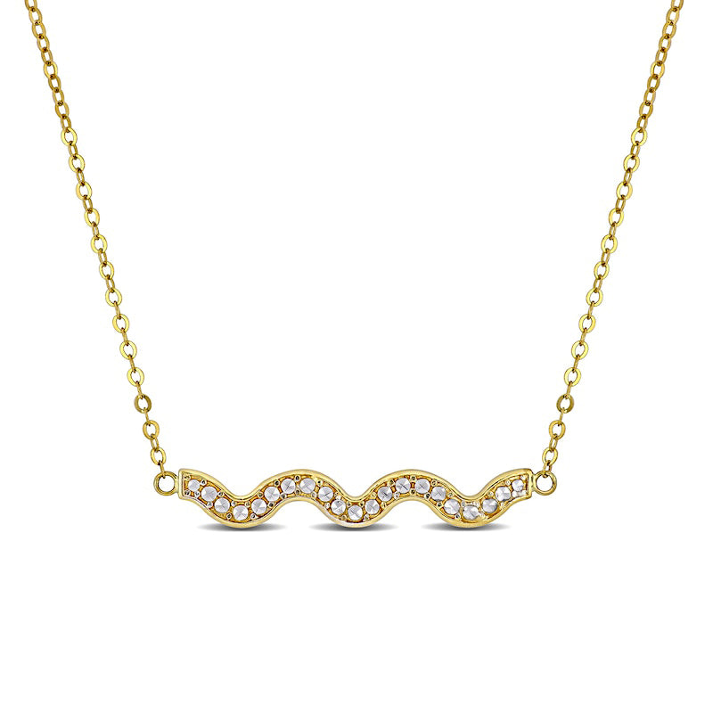 Sideways Wavy Bar Necklace in 10K Two-Tone Gold - 17"