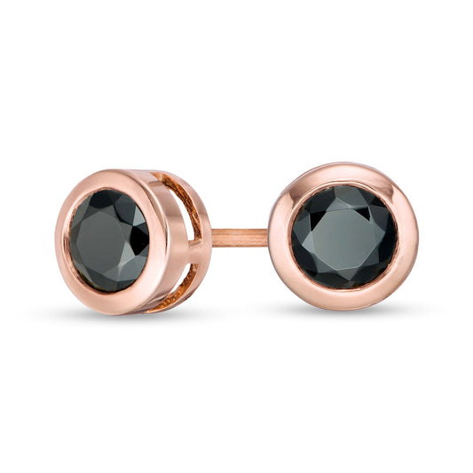 1 CT. T.W. Enhanced Black Diamond Bezel-Set Solitaire Stud Earrings in 10K Rose Gold