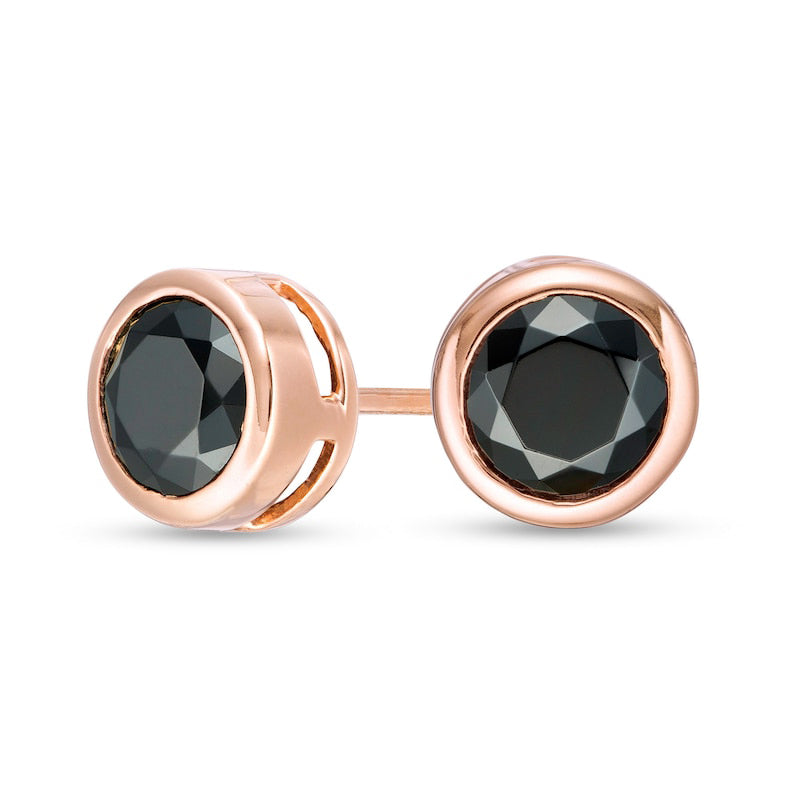 2 CT. T.W. Enhanced Black Diamond Bezel-Set Solitaire Stud Earrings in 10K Rose Gold