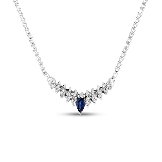 Marquise Blue Sapphire and 0.25 CT. T.W. Natural Diamond Chevron Necklace in 14K White Gold - 16.75"