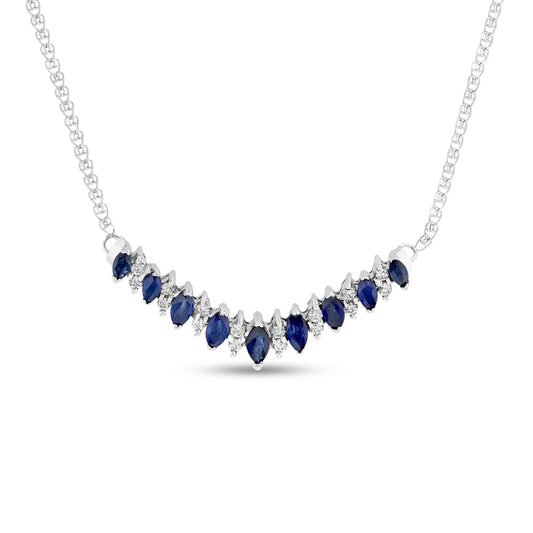 Marquise Blue Sapphire and 0.25 CT. T.W. Natural Diamond Chevron Necklace in 14K White Gold - 17.5"