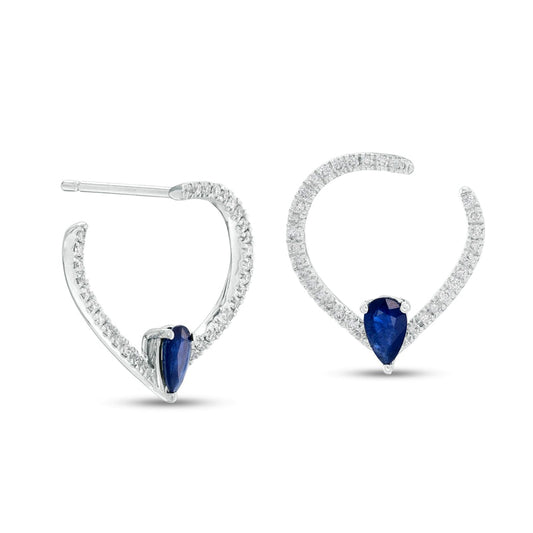 Pear-Shaped Blue Sapphire and 0.2 CT. T.W. Diamond Open Teardrop Earrings in 14K White Gold