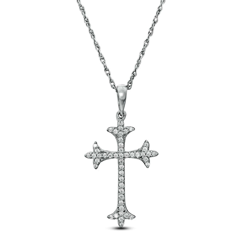 0.17 CT. T.W. Natural Diamond Flared Cross Pendant in Sterling Silver