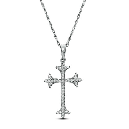0.17 CT. T.W. Natural Diamond Flared Cross Pendant in Sterling Silver