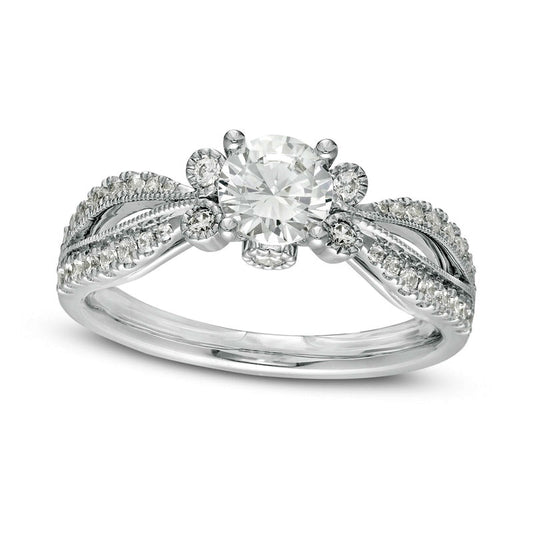 1.0 CT. T.W. Natural Diamond Antique Vintage-Style Split Shank Engagement Ring in Solid 14K White Gold