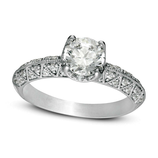 1.25 CT. T.W. Natural Diamond Art Deco Antique Vintage-Style Engagement Ring in Solid 14K White Gold