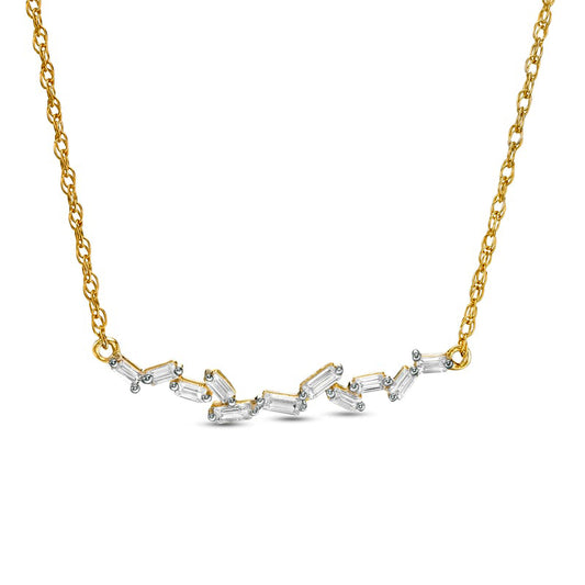 0.17 CT. T.W. Baguette Natural Diamond Scatter Horizontal Bar Necklace in 10K Yellow Gold