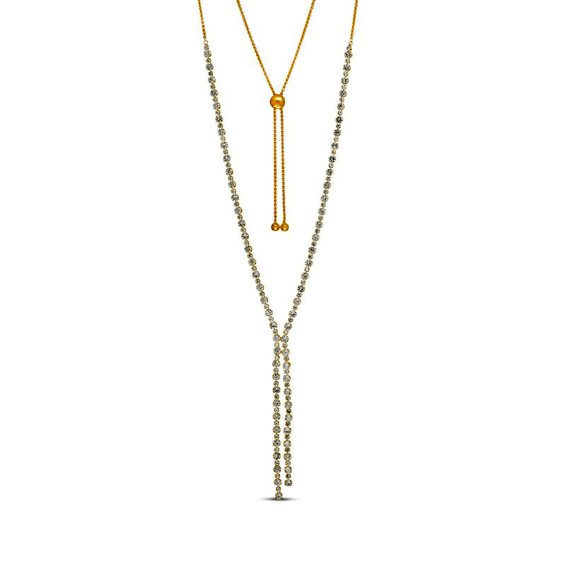 Lab-Created White Sapphire Lariat "Y" Necklace in Sterling Silver with 18K Gold Plate - 26"
