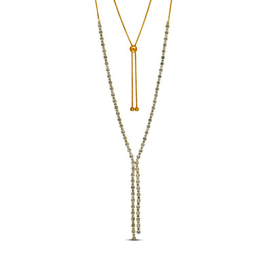 Lab-Created White Sapphire Lariat "Y" Necklace in Sterling Silver with 18K Gold Plate - 26"