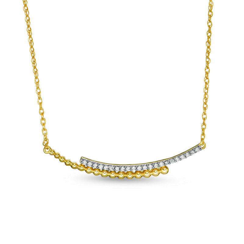 0.17 CT. T.W. Natural Diamond Curved Beaded Ribbon Bypass Necklace in 10K Yellow Gold