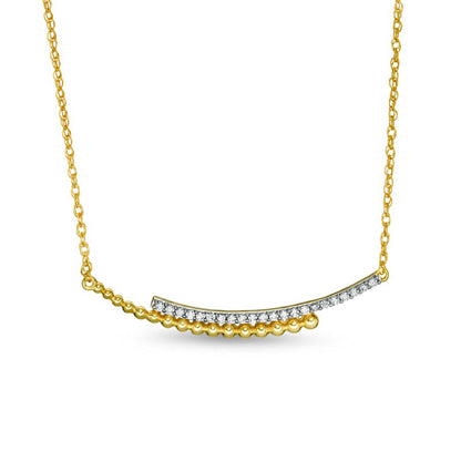 0.17 CT. T.W. Natural Diamond Curved Beaded Ribbon Bypass Necklace in 10K Yellow Gold