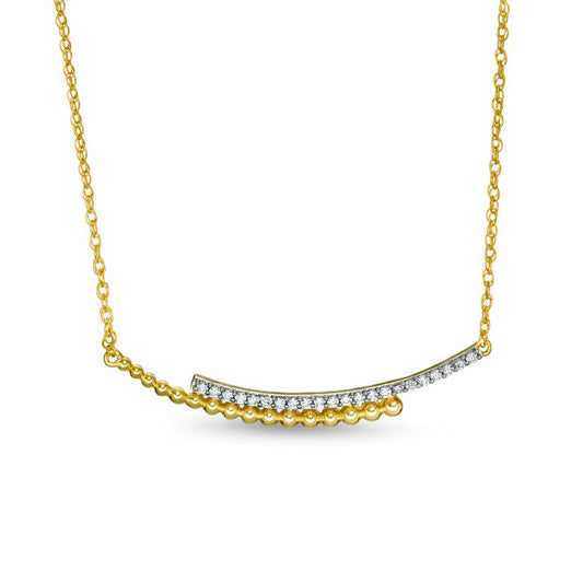 0.17 CT. T.W. Natural Diamond Curved Beaded Ribbon Bypass Necklace in 10K Yellow Gold