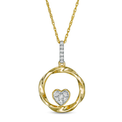 0.13 CT. T.W. Composite Natural Diamond Heart-Shaped Twist Circle Pendant in 10K Yellow Gold