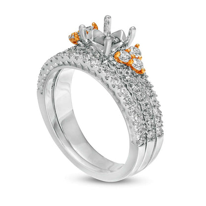 1.0 CT. T.W. Natural Diamond Tri-Sides Semi-Mount Bridal Engagement Ring Set in Solid 14K Two-Tone Gold