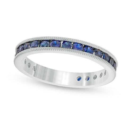 Certified Blue Sapphire Eternity Band in Solid 14K White Gold