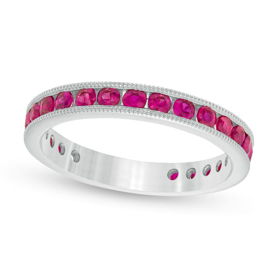 Certified Ruby Eternity Band in Solid 14K White Gold