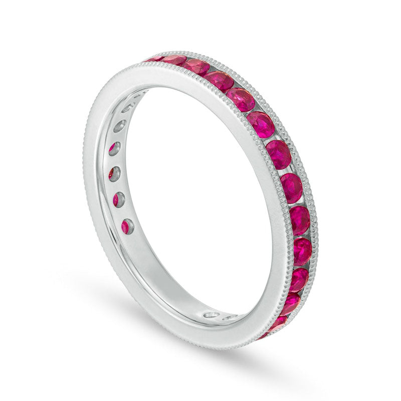 Certified Ruby Eternity Band in Solid 14K White Gold
