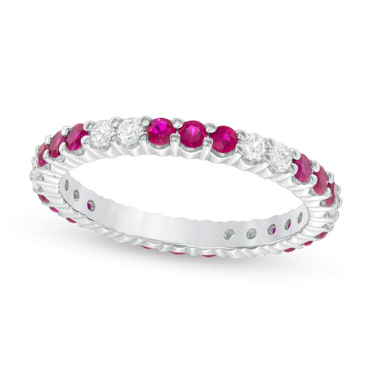 Ruby and 0.33 CT. T.W. Natural Diamond Trios Eternity Band in Solid 14K White Gold