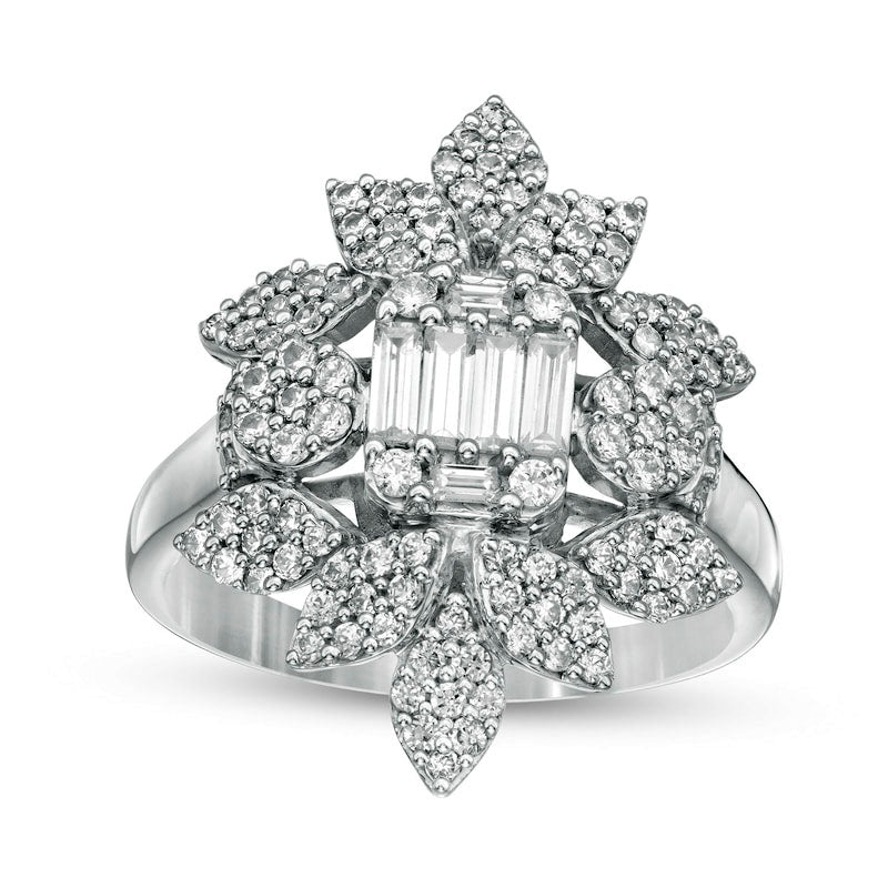 1.25 CT. T.W. Composite Natural Diamond Flower Frame Ring in Solid 10K White Gold