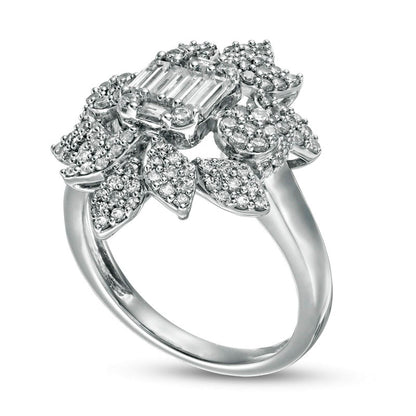 1.25 CT. T.W. Composite Natural Diamond Flower Frame Ring in Solid 10K White Gold