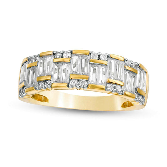 1.0 CT. T.W. Baguette and Round Natural Diamond Ring in Solid 10K Yellow Gold