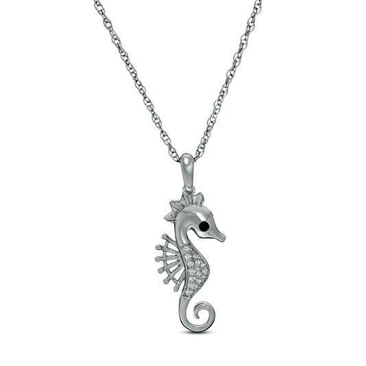 0.05 CT. T.W. Enhanced Black and White Natural Diamond Seahorse Pendant in Sterling Silver
