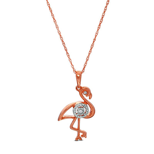 Natural Diamond Accent Outline Flamingo Pendant in 10K Rose Gold