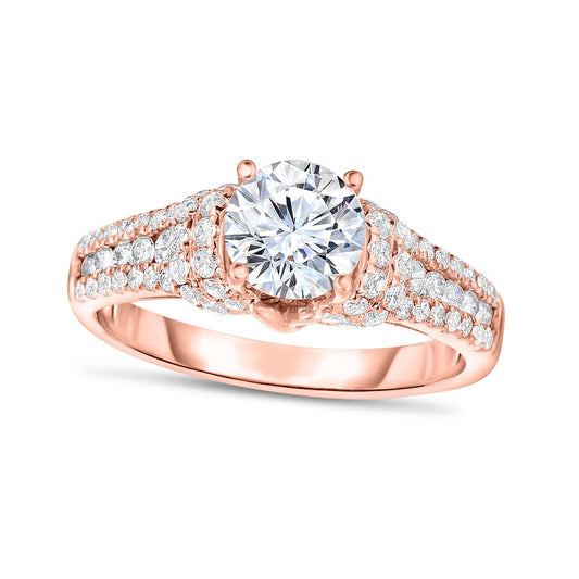 1.75 CT. T.W. Natural Diamond Collar Multi-Row Engagement Ring in Solid 10K Rose Gold