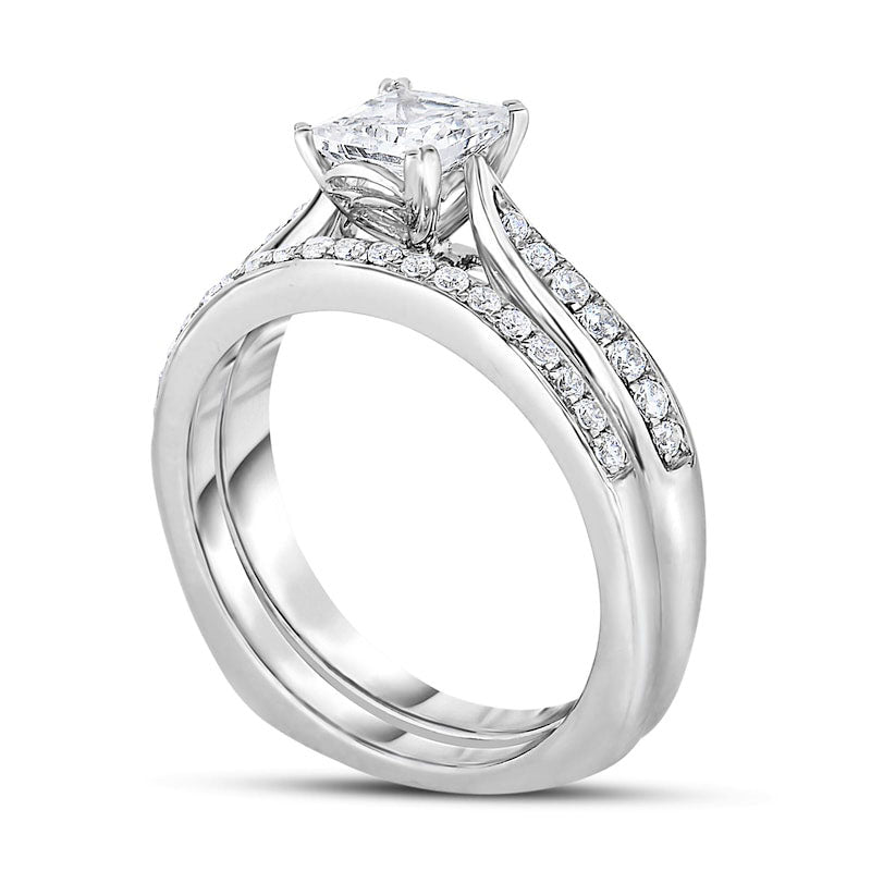 1.33 CT. T.W. Princess-Cut Natural Diamond Bridal Engagement Ring Set in Solid 14K White Gold