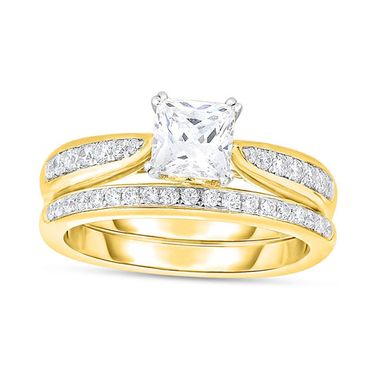 1.33 CT. T.W. Princess-Cut Natural Diamond Bridal Engagement Ring Set in Solid 14K Gold