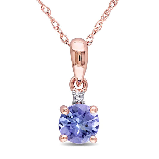 5.0mm Tanzanite and Natural Diamond Accent Pendant in 10K Rose Gold - 17"